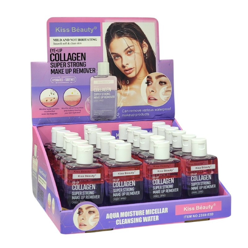 AGUA MICELAR DESMAQUILLANTE CON COLAGENO HIDRATANTE Y CALMANTE KISS BEAUTY 100ML