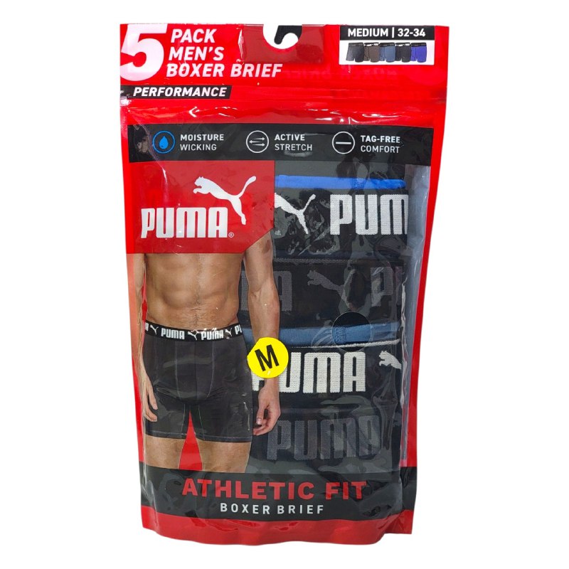ROPA INTERIOR PARA CABALLERO PUMA ATHLETIC FIT BOXER BRIEF 5 UNIDADES TALLA MEDIUM 32-34 (M)