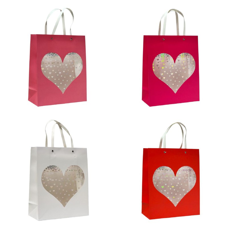 BOLSA DE REGALO DE CORAZON TRANSPARENTE MEDIANA 26X32X10CM