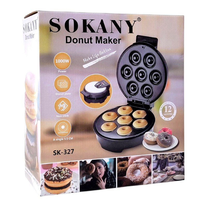 MAQUINA DE DONAS 1000W, PLATO DE ROSQUILLA ANTIADHERENTE 5.5CM SK-327 SOKANY