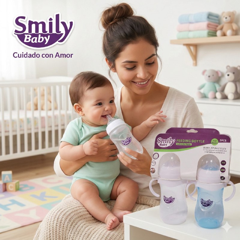 BIBERON CHUPON PARA BEBES EN SET DE 2 PIEZAS CON ASAS CAPACIDAD DE 330ML SMILY BABY