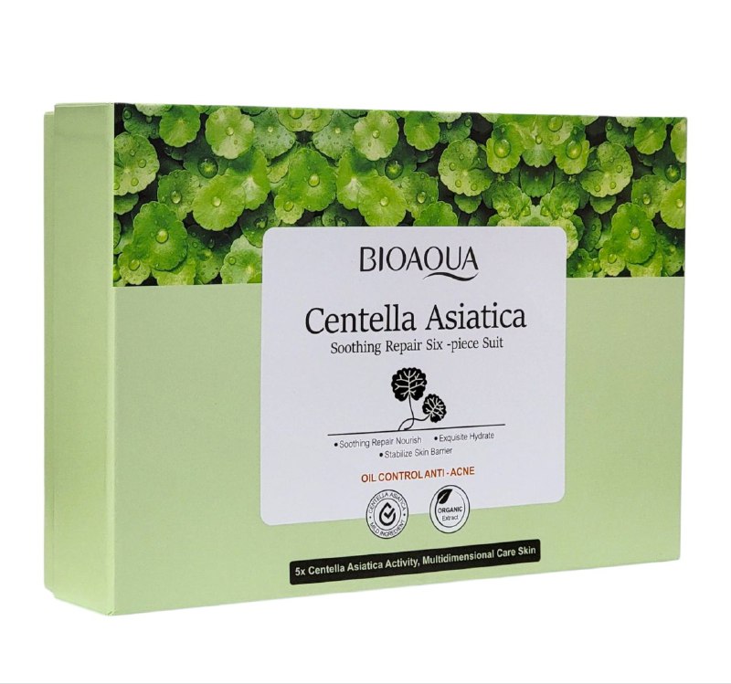 SET DE CUIDADO FACIAL DE CENTELLA ASIATICA DE 6 PIEZAS, EFECTO REPARADOR, CALMANTE, NUTRITIVO Y HIDRATANTE BIOAQUA