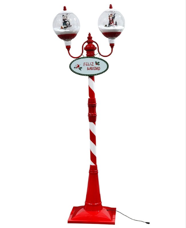 DECORACION ADORNO FAROL DOBLE NAVIDEÑO ELECTRICO MUSICAL CON NEVADA ARTIFICIAL Y ILUMINACION LED, PARA INTERIORES O EXTERIORES 49.5X34X63CM