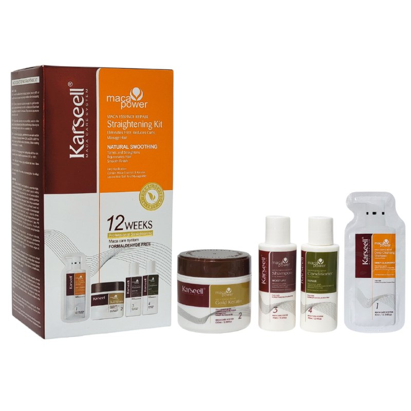 SET DE CUIDADO PARA EL CABELLO PARA ALISADO CON QUERATINA Y ESENCIA DE MACA 4 PASOS 4PCS KARSEELL