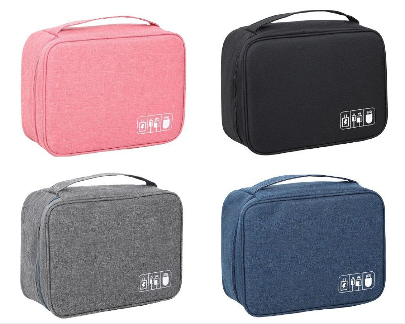 BOLSO ORGANIZADOR DE CABLE RESISTENTE AL AGUA, PARA ARTICULOS ESENCIALES DE VIAJE, PORTATIL PARA CARGADORES Y CBALES 4 COLORES 24X8CM