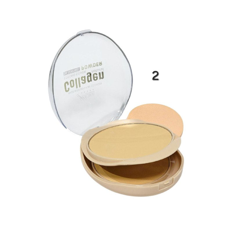 POLVO DE MAQUILLAJE COMPACTO DE COLAGENO NATURAL 30G, OFRECE COBERTURA FUERTE Y CONTROL DE GRASA, TEXTURA HIDRATANTE Y PROTECCION SUAVE Y LISA YH BEJA COSMETICS