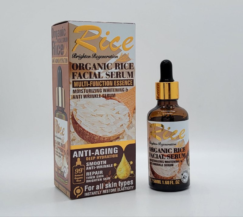 SUERO FACIAL DE ARROZ ORGANICO, BLANQUEADOR, ANTIARRUGAS, HIDRATACION PROFUNDA TODO TIPO DE PIEL RICE 50ML