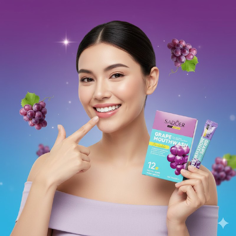 ENJUAGUE BUCAL PORTATIL CON SABOR A UVA DURACION 12 HORAS 20UND SADOER 10ML