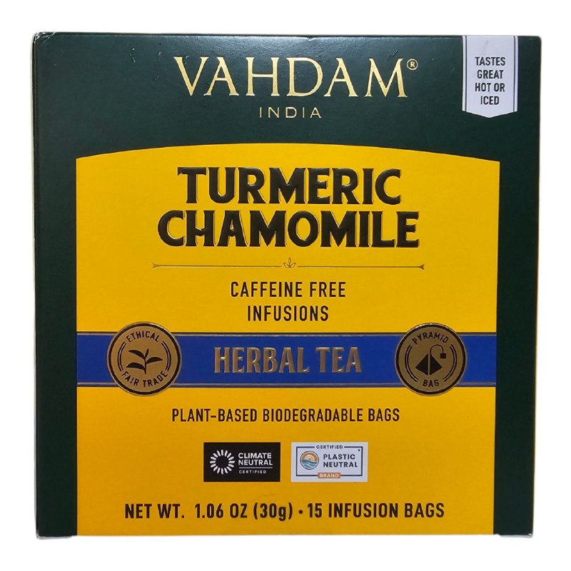 TE DE CURCUMA Y MANZANILLA SIN CAFEINA IDEAL PARA RELAJARSE Y CALMARSE VAHDAM 15UND