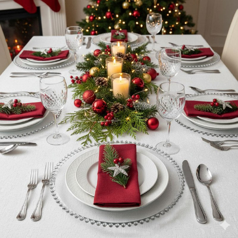 PLATO DECORATIVO NAVIDEÑO TRANSPARENTE CON PLATEADO PLASTICO 32X32CM