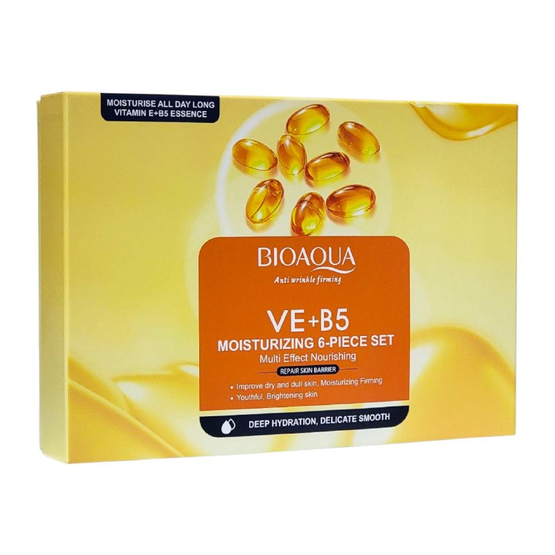 SET DE CUIDADO FACIAL DE ESENCIA DE VITAMINA VE Y B5 DE 6 PIEZAS, EFECTO REAFIRMANTE, ANTIARRUGAS Y NUTRITIVO BIOAQUA VE+B5