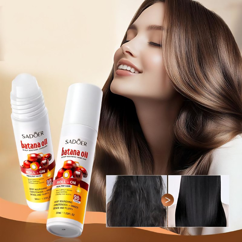 ACEITE PARA EL CABELLO EN ROLL-ON DE BATANA, REPARA LA BARRERA Y REGULA EL CUERO CABELLUDO DEJANDO EL CABELLO SUAVE, GRUESO Y VOLUMINOSO SADOER 30ML