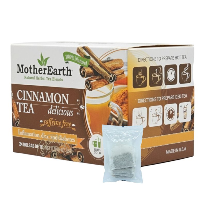 TE HERBAL NATURAL SABOR A CINNAMON Y CANELA, LIBRE DE CAFEINAS CON PROPIEDADES ANTIINFLAMATORIAS Y ANTIOXIDANTES MOTHER EARTH 24UND