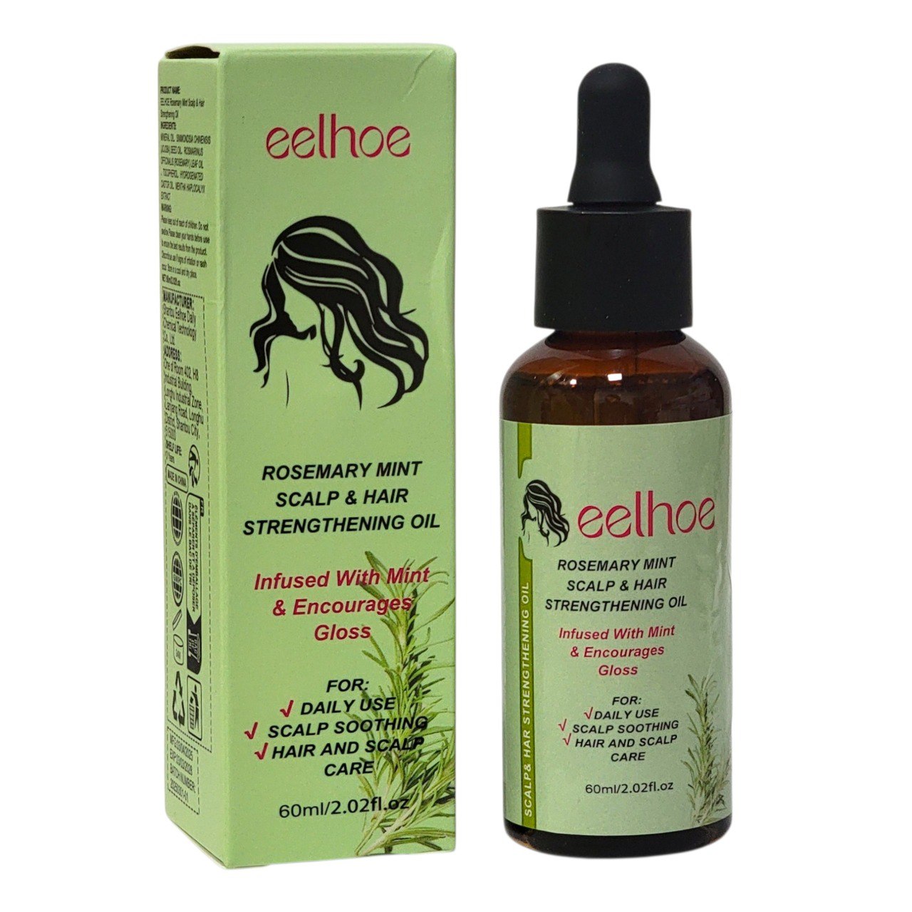 ACEITE PARA EL CABELLO FORTALECEDOR DE ROMERO Y MENTA EELHOE 60ML