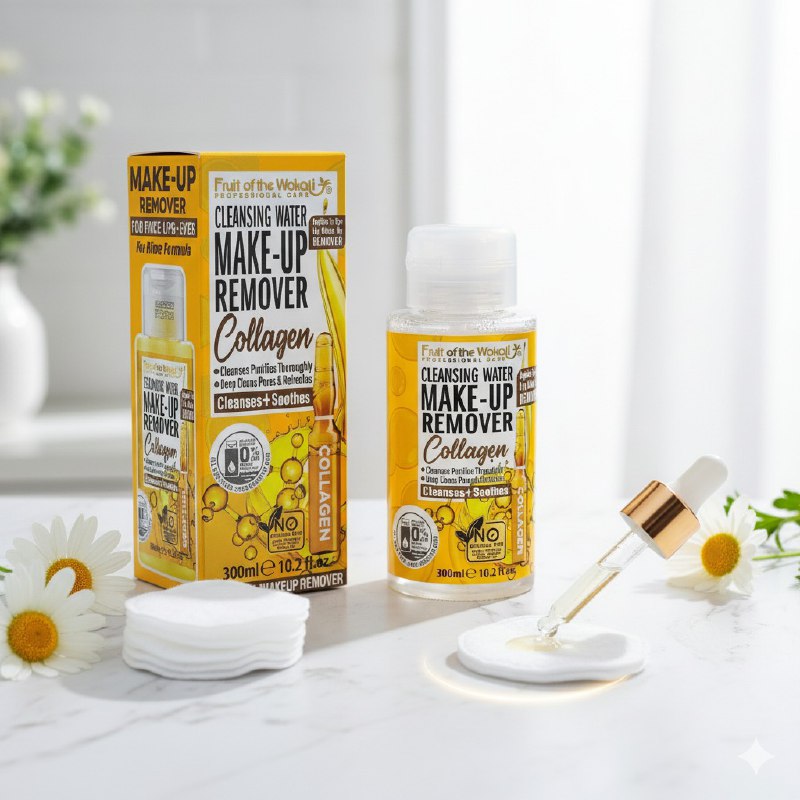 AGUA MICELAR DESMQUILLANTE DE COLAGENO, LIMPIA Y PURIFICA LA PIEL FRUIT OF THE WOKALI 300ML