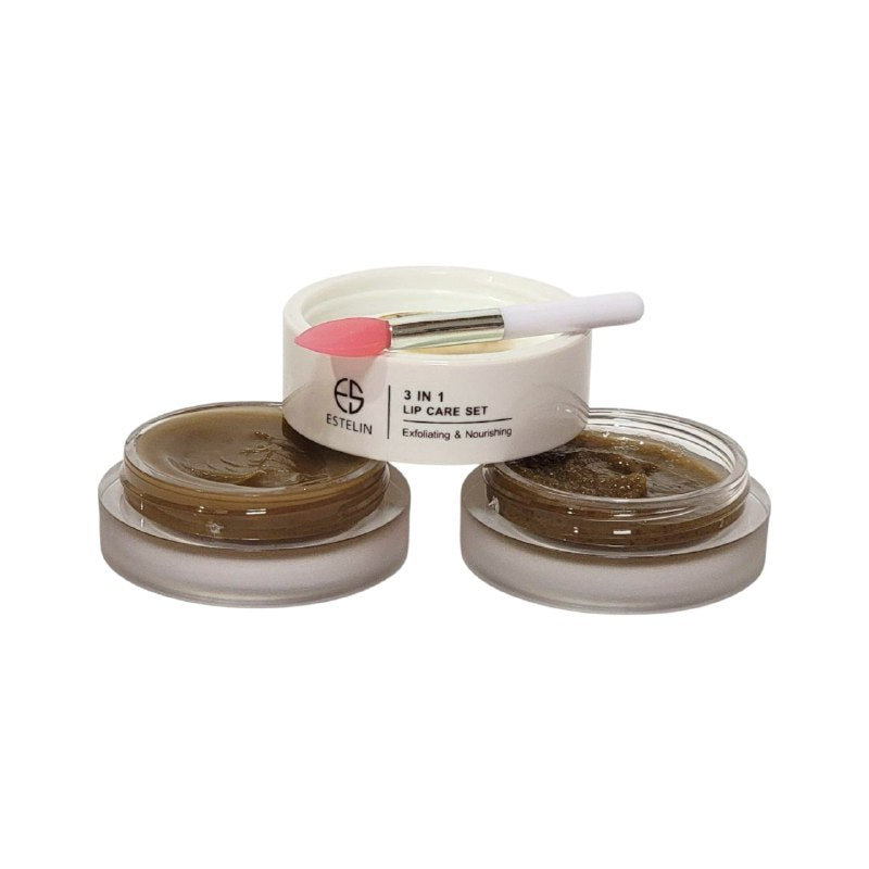 MASCARILLA HIDRATANTE PARA LABIOS EN SET 3 EN 1 BALSAMO HIDRATANTE MANTECA KARITE Y CAFE ESTELIN 5G