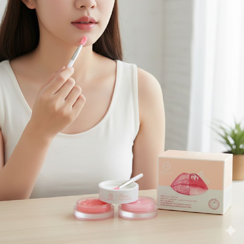 MASCARILLA HIDRATANTE PARA LABIOS EN SET 3 EN 1 BALSAMO HIDRATANTE MELOCOTON, AZUCAR Y VASELINA ESTELIN 5G