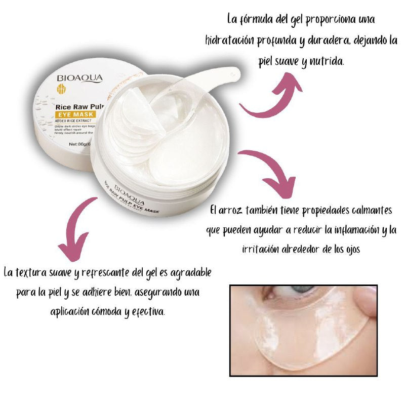 MASCARILLA FACIAL PARA LOS OJOS DE EXTRACTO DE ARROZ HIDRATANTE BIOAQUA 30 PARES, 80G
