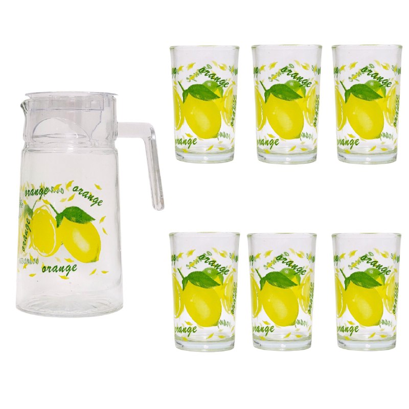 RECIPIENTE PICHEL JARRA SET DE JARRA CON VASOS DE VIDRIO DE 7 PIEZAS FRUTAL ELEGANTES GLASS WARE