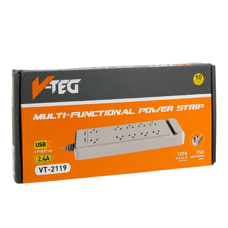 REGLETA EXTENSION ENCHUFE, REGLETA ELECTRICA CON MULTIPLES TOMAS, PROTECCION CONTRA SOBRETENSIONES PARA EL HOGAR Y OFICINA V-TEG