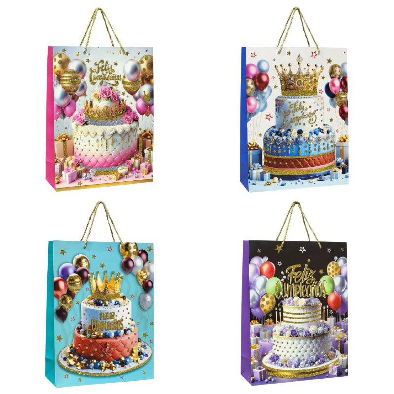 BOLSA DE REGALO DE FELIZ CUMPLEAÑOS GRANDE 30X12X41.5CM