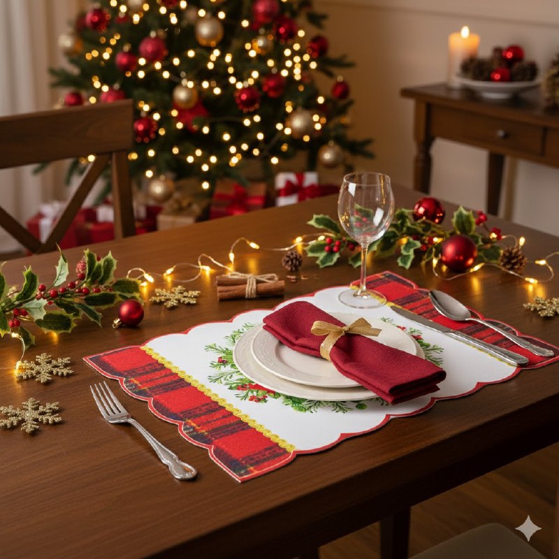 MANTEL NAVIDEÑO PARA MESA COMEDOR INDIVIDUALES FESTIVOS Y ELEGANTES, 5 ESTILOS