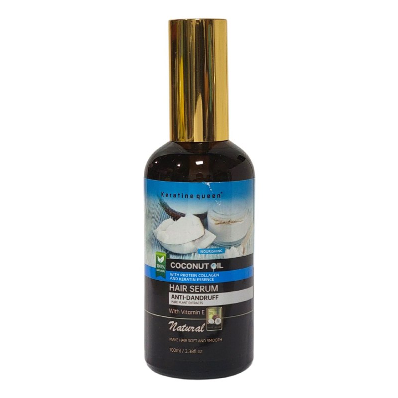 ACEITE PARA EL CABELLO, SUERO CAPILAR ANTICASPA CON ACEITE DE COCO, KERATINE Y COLAGENO 100ML, REPARA EL CABELLO DAÑADO, RESTURA BRILLO Y FLEXIBILIDAD, DEJANDOLO SUAVE, SALUDABLE Y HERMOSO KERATINE QUEEN