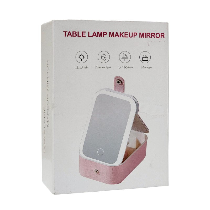 ESPEJO PARA MAQUILLAJE CON LUZ LED, DE 3 COLORES 90 GRADOS CON MALETA PARA GUARDAR COSAS TABLELAPM 12X17X21