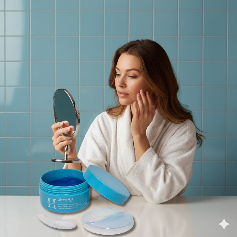 MASCARILLA FACIAL PARA LOS OJOS DE ACIDO HIALURONICO Y COLAGENO HIDRATANTE 100G, SE ADHIERE A LA PIEL PARA OFRECER HIDRATACION PROFUNDA EN EL AREA DE LOS OJOS, DEJANDO LA PIEL SUAVE Y RADIANTE BIOAQUA