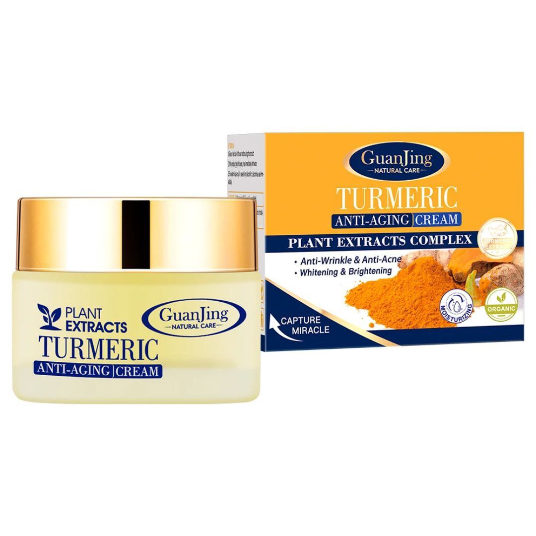 CREMA FACIAL DE CURCUMA, ANTIENVEJECIMIENTO, ANTIARRUGAS Y ANTIACNE, BLANQUEAMIENTO E ILUMINACION DE COLAGENO HIDRATANTE GUAJING NATURAL CARE TURMERIC 50ML
