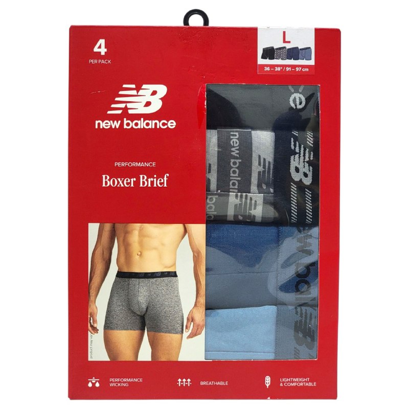 ROPA INTERIOR PARA CABALLERO NEW BALANCE BOXER BRIEF 4 UNIDADES TALLA LARGE 36-38 (L)