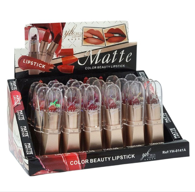 BRILLO LABIAL MATTE EN 12 TONOS VIBRANTES 3.6G, SU FORMULA DE ACABADO MATE OFRECE UN COLOR INTENSO Y DURADERO ELEGANTE YH BEJA COSMETICS