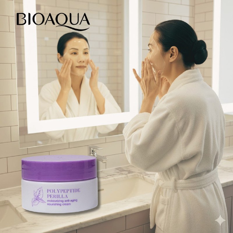 CREMA FACIAL DE POLIPEPTIDO PERILLA DE EFECTO HIDRATANTE ANTIENVEJECIMIENTO 60G, TEXTURA SUAVE Y SEDORA HIDRATA PROFUNDAMENTE LA PIEL, EQUILIBRA EL AGUA Y EL ACEITE DEJANDO LA PIEL SUAVE BIOAQUA