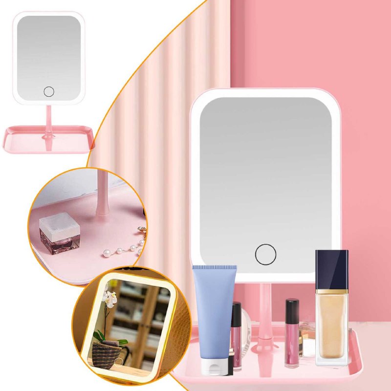 ESPEJO PARA MAQUILLAJE CON LUZ LED 12X16CM MAKEUP MIRROR, ESPEJO DE VIDRIO Y ALUMINIO TACTIL CON 3 MODOS DE COLOR