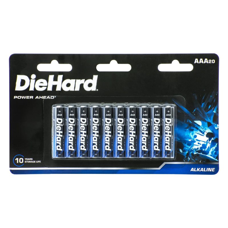 BATERIAS ALCALINA AAA, LARGA DURACION 10 AÑOS DE VIDA UTIL ALMACENADA, PAQUETE 20UND DIEHARD