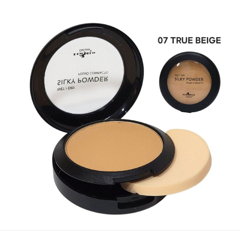 POLVO COMPACTO LIGERO, COBERTURA LIGERA TONO 07 TRUE BEIGE ITALIA DELUXE WET/DRY SILKY POWDER 8G