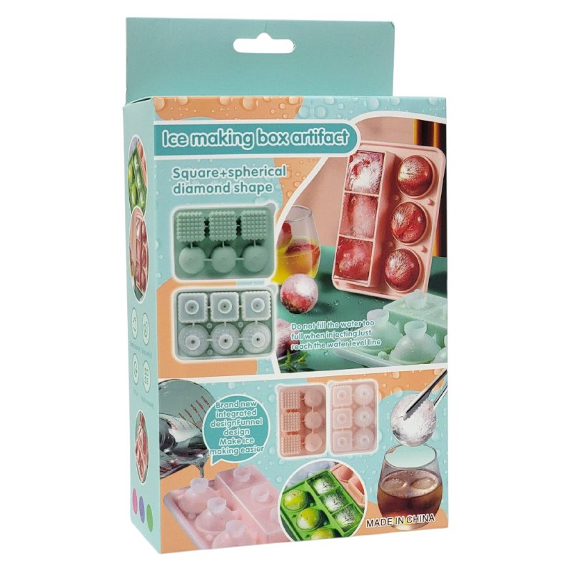 ORGANIZADOR RECIPIENTE MOLDE PARA HACER HIELO QUE PRODUCE ESFERAS Y CUBOS 3 COLORES