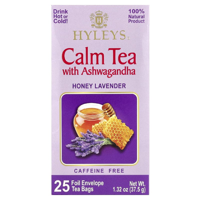 TE CALMANTE CON ASHWAGANDHA, BEBER EN CALIENTE O FRIO, SABOR A MIEL Y LAVANDA SIN CAFEINA HYLEYS 25UND