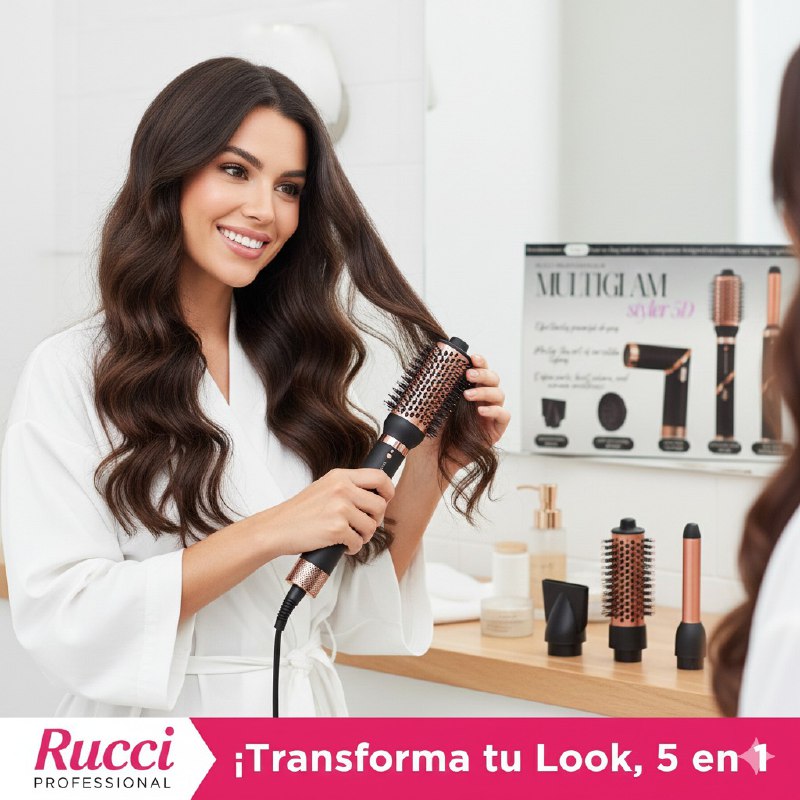 CEPILLO SECADOR DE CABELLO EN SET DE 5 PIEZAS INTERCAMBIABLES SECADO RAPIDO RUCCI