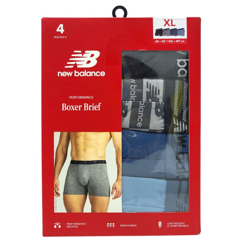 ROPA INTERIOR PARA CABALLERO NEW BALANCE BOXER BRIEF 4 UNIDADES TALLA XTRA LARGE 40-42 (XL)