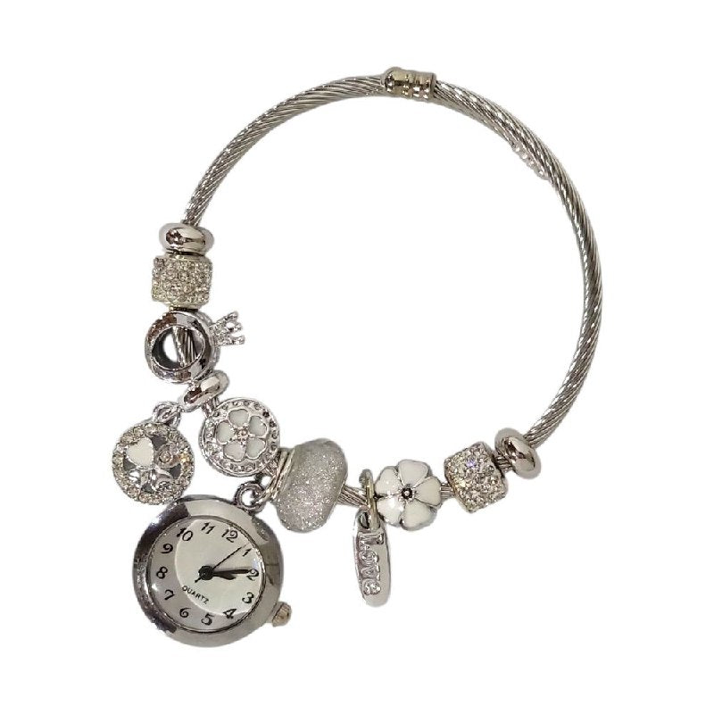 RELOJ ECONOMICO ESTILO PANDORA PARA DAMA DE ACERO CON BAÑO DE ENCHAPE