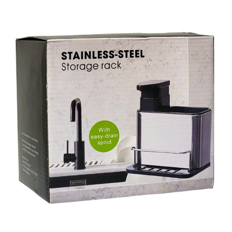 DISPENSADOR DE JABON LIQUIDO PARA COCINA O BAÑO CON ESTANTE DE ALMACENAMIENTO 3 EN 1 DE ACERO INOXIDABLE STAINLESS STEEL