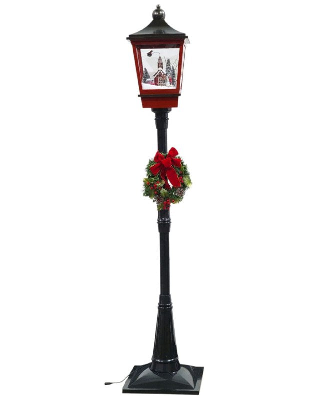 DECORACION ADORNO FAROL NAVIDEÑO ELECTRICO MUSICAL CON NEVADA ARTIFICIAL Y ILUMINACION LED, PARA INTERIORES O EXTERIORES 44X38.5X56.5CM