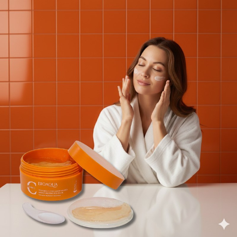 MASCARILLA FACIAL HIDRATANTE PARA OJOS CON VITAMINA C Y COLAGENO 100G, REPONE PROFUNDAMENTE LA HUMDAD, SUAVIZA Y REJUVENECE LA PIEL ALREDEDOR DE LOS OJOS BIOAQUA