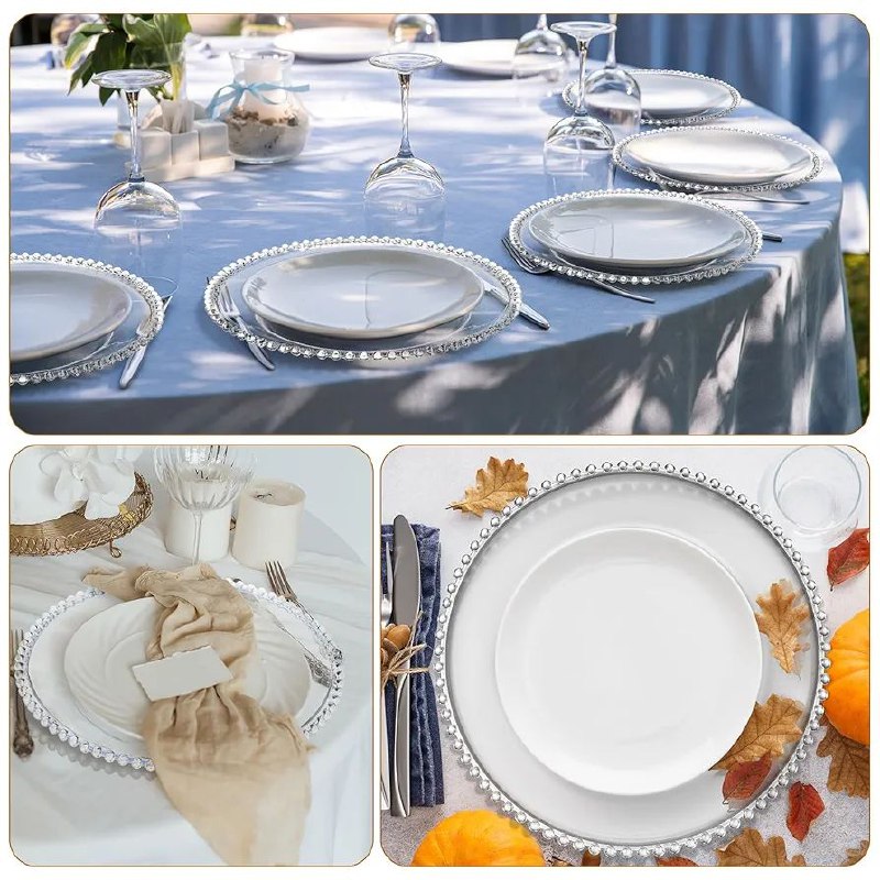 PLATO DECORATIVO NAVIDEÑO TRANSPARENTE CON PLATEADO PLASTICO 32X32CM