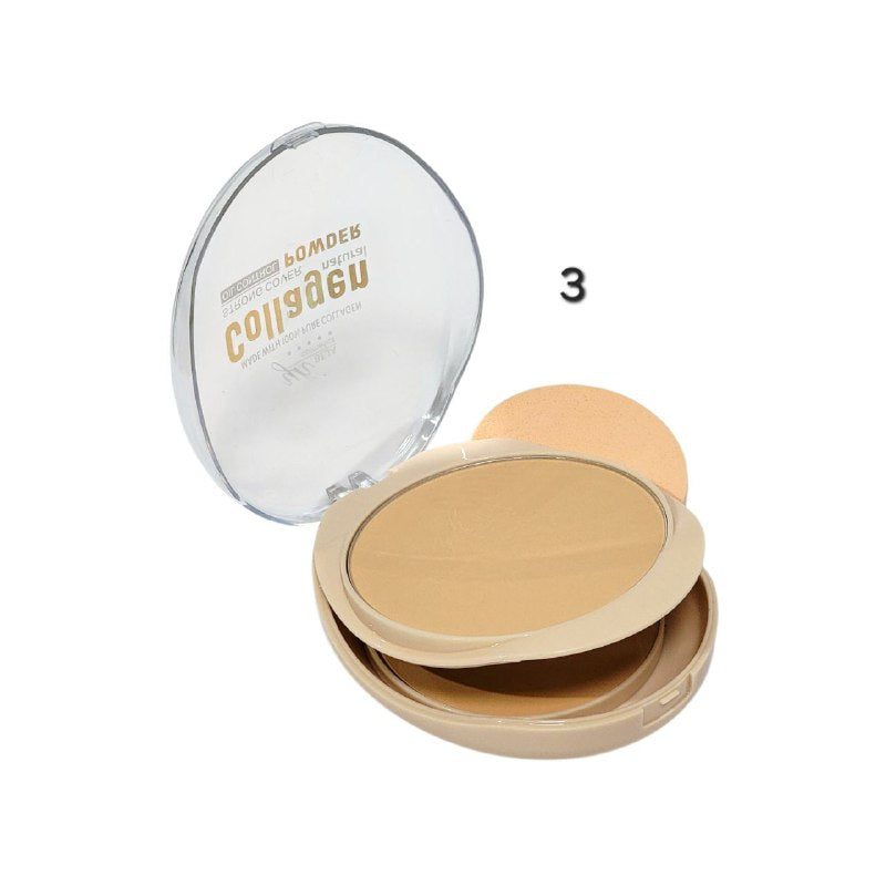 POLVO DE MAQUILLAJE COMPACTO DE COLAGENO NATURAL 30G, OFRECE COBERTURA FUERTE Y CONTROL DE GRASA, TEXTURA HIDRATANTE Y PROTECCION SUAVE Y LISA YH BEJA COSMETICS
