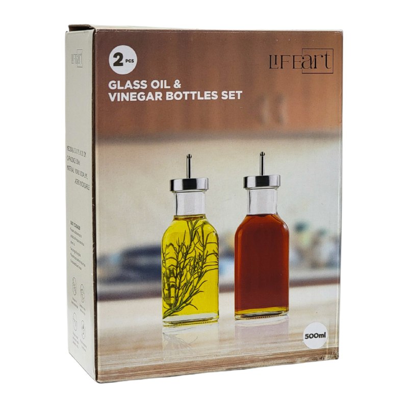 SET DE BOTELLAS DE VIDRIO PARA ACEITE Y VINAGRE 500ML C/U LIFEART 7.5X7.5X20CM