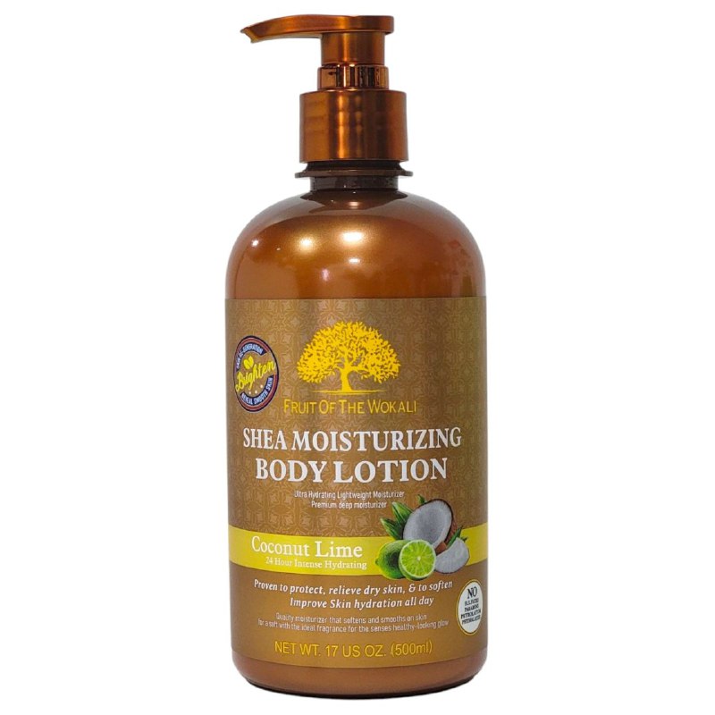 CREMA CORPORAL REFRESCANTE 24 HORAS CON KARITE ACEITE DE COCO Y EXTRACTO DE LIMA FRUIT OF THE WOKALI 500ML