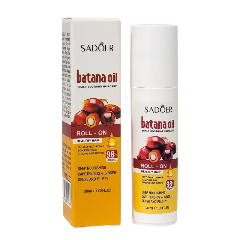 ACEITE PARA EL CABELLO EN ROLL-ON DE BATANA, REPARA LA BARRERA Y REGULA EL CUERO CABELLUDO DEJANDO EL CABELLO SUAVE, GRUESO Y VOLUMINOSO SADOER 30ML
