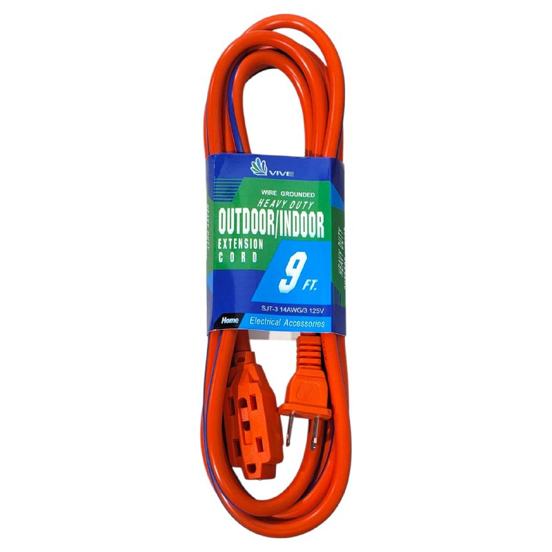 REGLETA EXTENSION CABLE DE 9 PIES, CABLE CONECTADO A TIERRA, ALTA RESISTENCIA INTERIOR O EXTERIOR, FLEXIBLE Y DURADERO VIVE